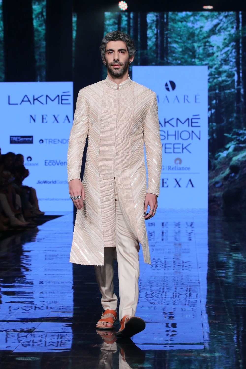 Mumbai: Actor Jim Sarbh walks the ramp showcasing an outfit from fashion designer Sahib Bhatia's label Amaare at the Lakme Fashion Week Summer/Resort 2020 grand finale, in Mumbai on Feb 16, 2020. (Photo: IANS)