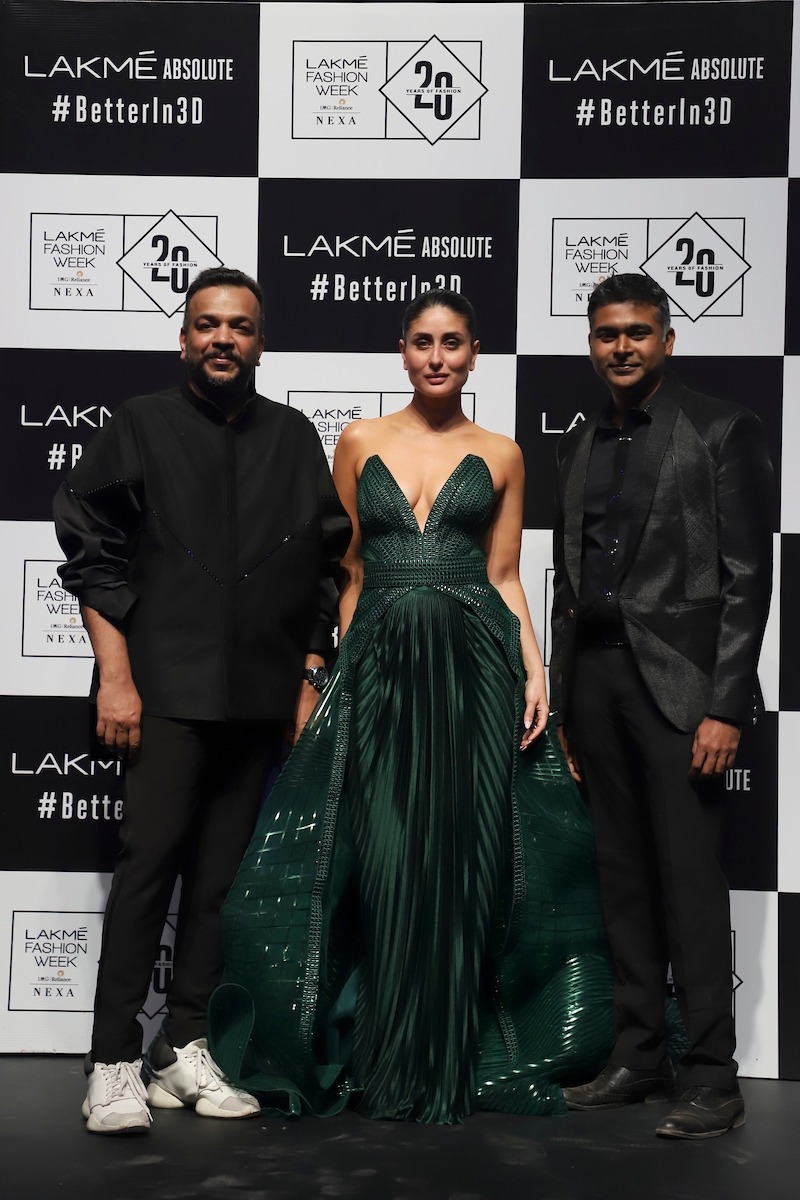Mumbai: Lakme Brand Ambassador Kareena Kapoor Khan, fashion designer Amit Aggarwal and Head of Innovations, LakmÃ© Ashwath Swaminathan at the Lakme Fashion Week Summer/Resort 2020 grand finale, in Mumbai. (Photo: IANS)