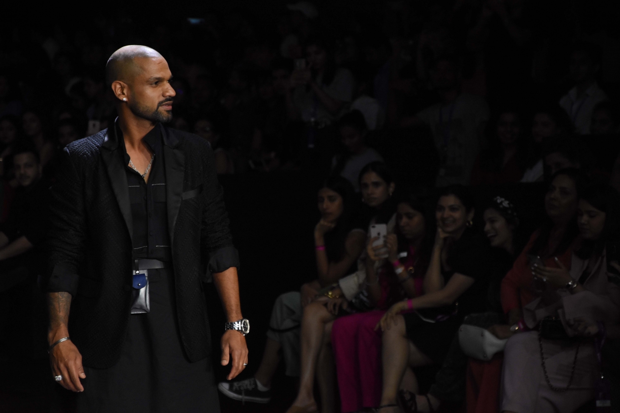 Mumbai: Indian cricketer Shikhar Dhawan showcases the creation of Fashion designer Samant Chauhan on Day 4 of the Lakme Fashion Week Summer/Resort 2020, in Mumbai on Feb 14, 2020. (Photo: IANS)