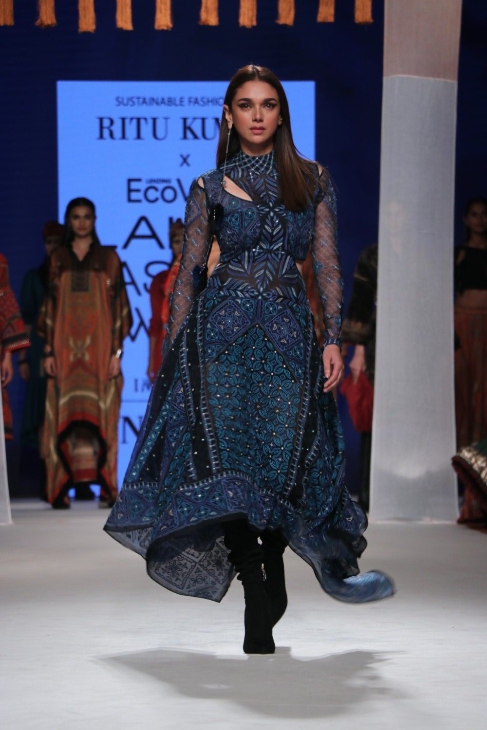 Mumbai: Actress Aditi Rao Hydari walks the ramp in fashion designer Ritu Kumar's creation on Day 3 of the Lakme Fashion Week Summer/Resort 2020, in Mumbai on Feb 13, 2020. (Photo: IANS)