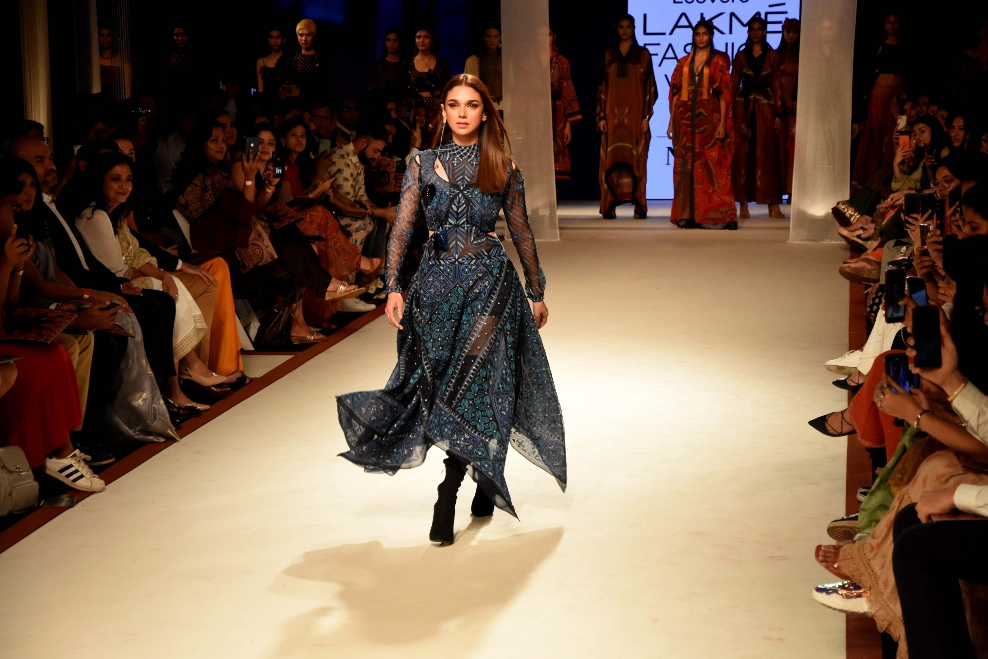 Mumbai: Actress Aditi Rao Hydari walks the ramp in fashion designer Ritu Kumar's creation on Day 3 of the Lakme Fashion Week Summer/Resort 2020, in Mumbai on Feb 13, 2020. (Photo: IANS)