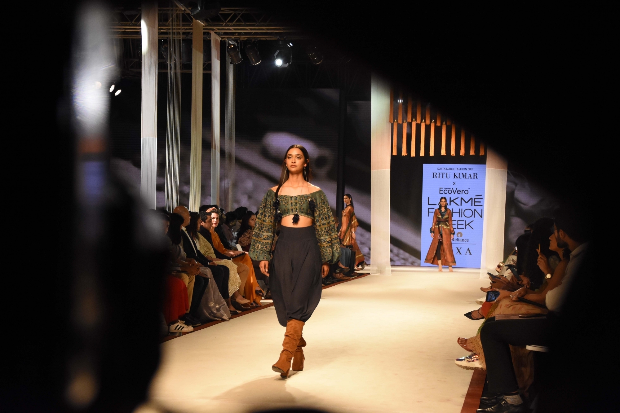 Mumbai: A model walks the ramp showcasing fashion designer Ritu Kumar's creation on Day 3 of the Lakme Fashion Week Summer/Resort 2020, in Mumbai on Feb 13, 2020. (Photo: IANS)