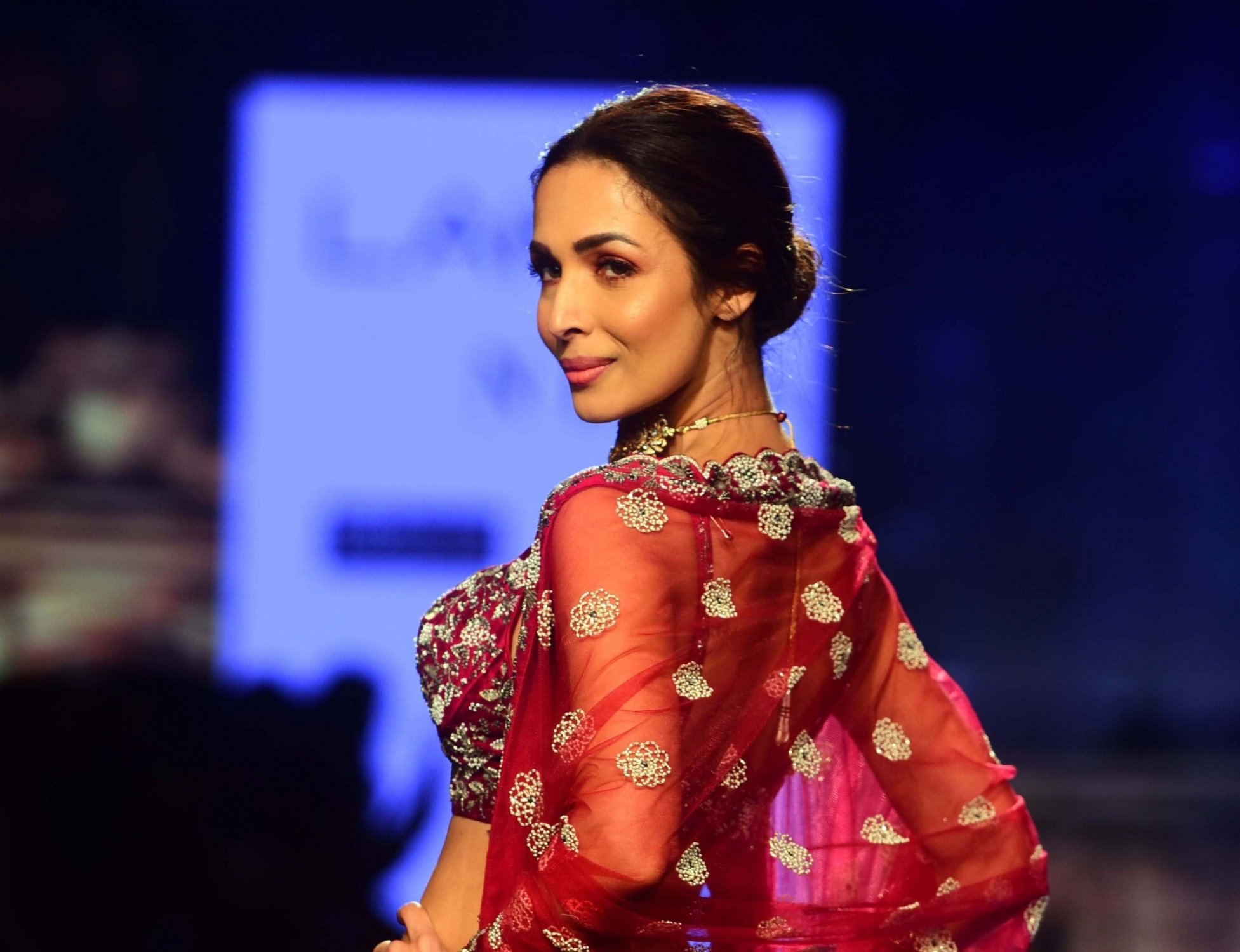 Mumbai: Actress Malaika Arora showcases the creation of fashion designer Varun Chakkilam on Day 4 of the Lakme Fashion Week Summer/Resort 2020, in Mumbai on Feb 14, 2020. (Photo: IANS)