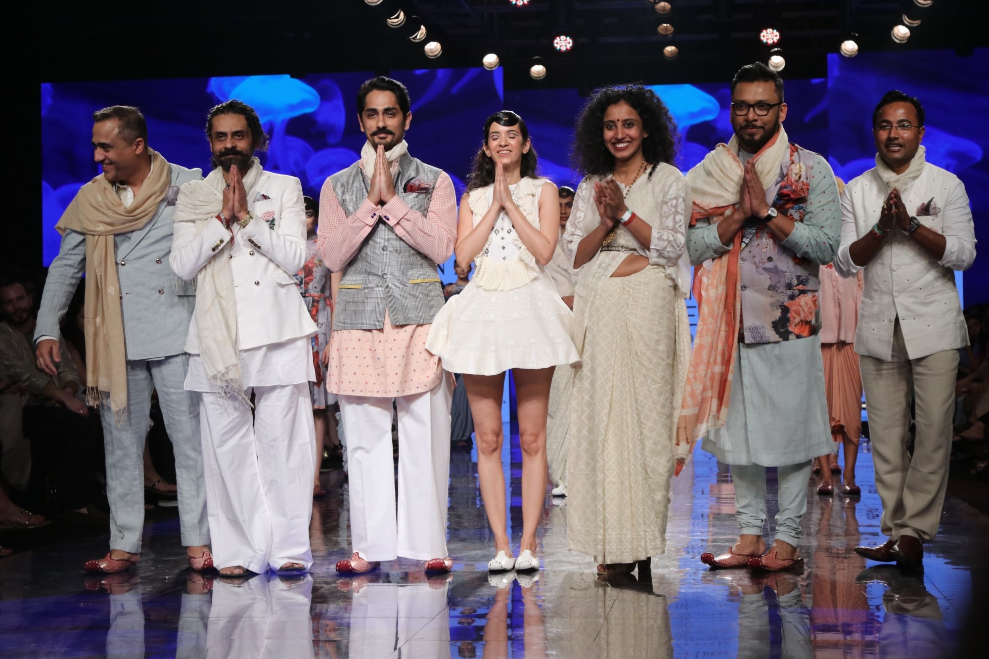 Mumbai: Actor Siddharth Suryanarayan with other models who walked the ramp for 'House Of Three X Tantajo', on Day 3 of the Lakme Fashion Week Summer/Resort 2020, in Mumbai on Feb 13, 2020. (Photo: IANS)