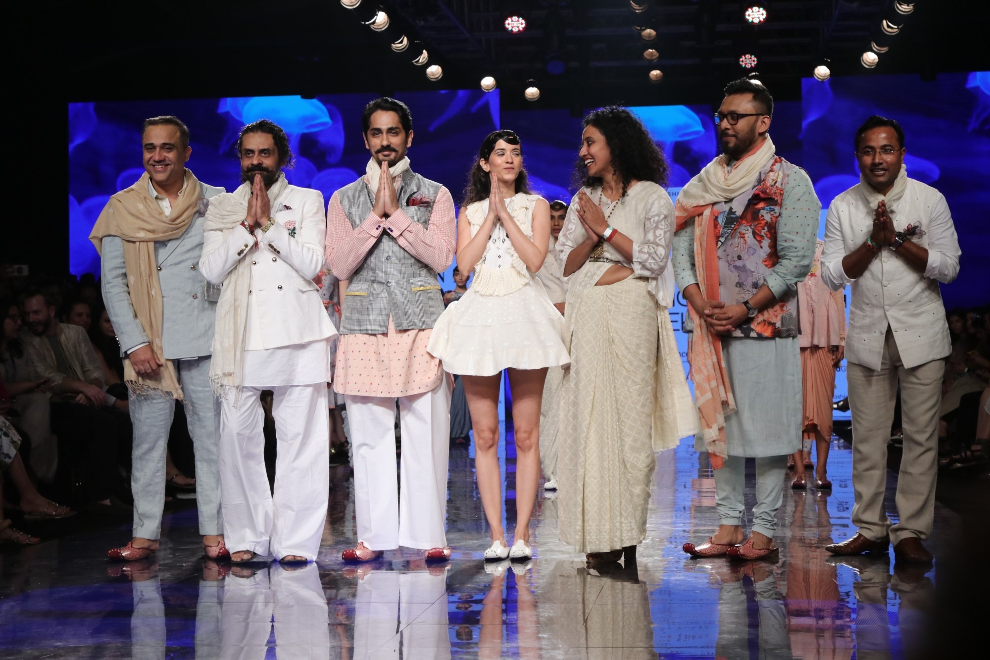 Mumbai: Actor Siddharth Suryanarayan with other models who walked the ramp for 'House Of Three X Tantajo', on Day 3 of the Lakme Fashion Week Summer/Resort 2020, in Mumbai on Feb 13, 2020. (Photo: IANS)