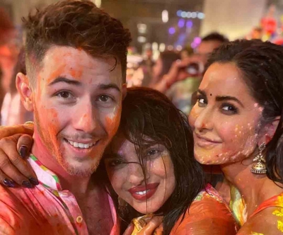 American singer Nick Jonas celebrated his first Holi with his wife Priyanka Chopra and her famous friends, including Bollywood actress Katrina Kaif, five days early, 
