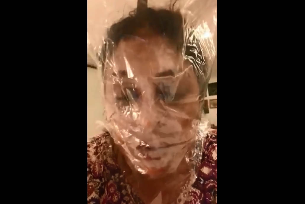 Amid the outbreak of COVID-19 in India, "Delhi Crime" actress Shefali Shah wore a plastic bag over her face to demonstrate the effect of coronavirus on lungs.