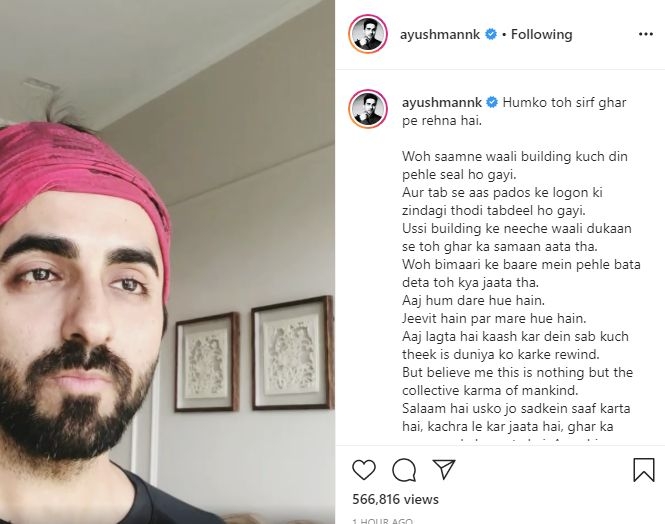 Ayushmann Khurrana salutes frontline warriors with special poem.