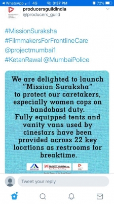 Producers Guild provides filmstar vanity vans, tents for COVID-19 duty female cops.