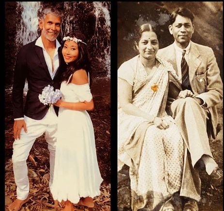 Milind Soman shares grandparents, his wedding pic.