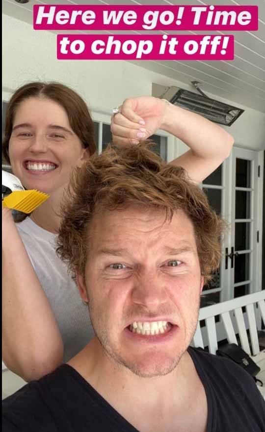 Chris Pratt gets 'quarantine haircut' from wife Katherine.