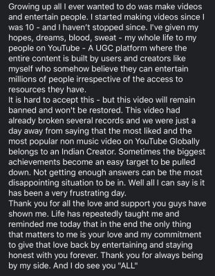 YouTube vs TikTok: CarryMinati shares emotional note on social media.