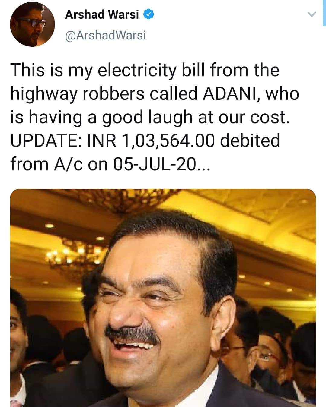 Arshad complains of inflated power bill, later says 'problem solved'.