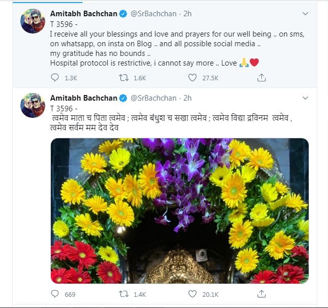 Big B conveys gratitude to well-wishers for blessings, love and prayers.