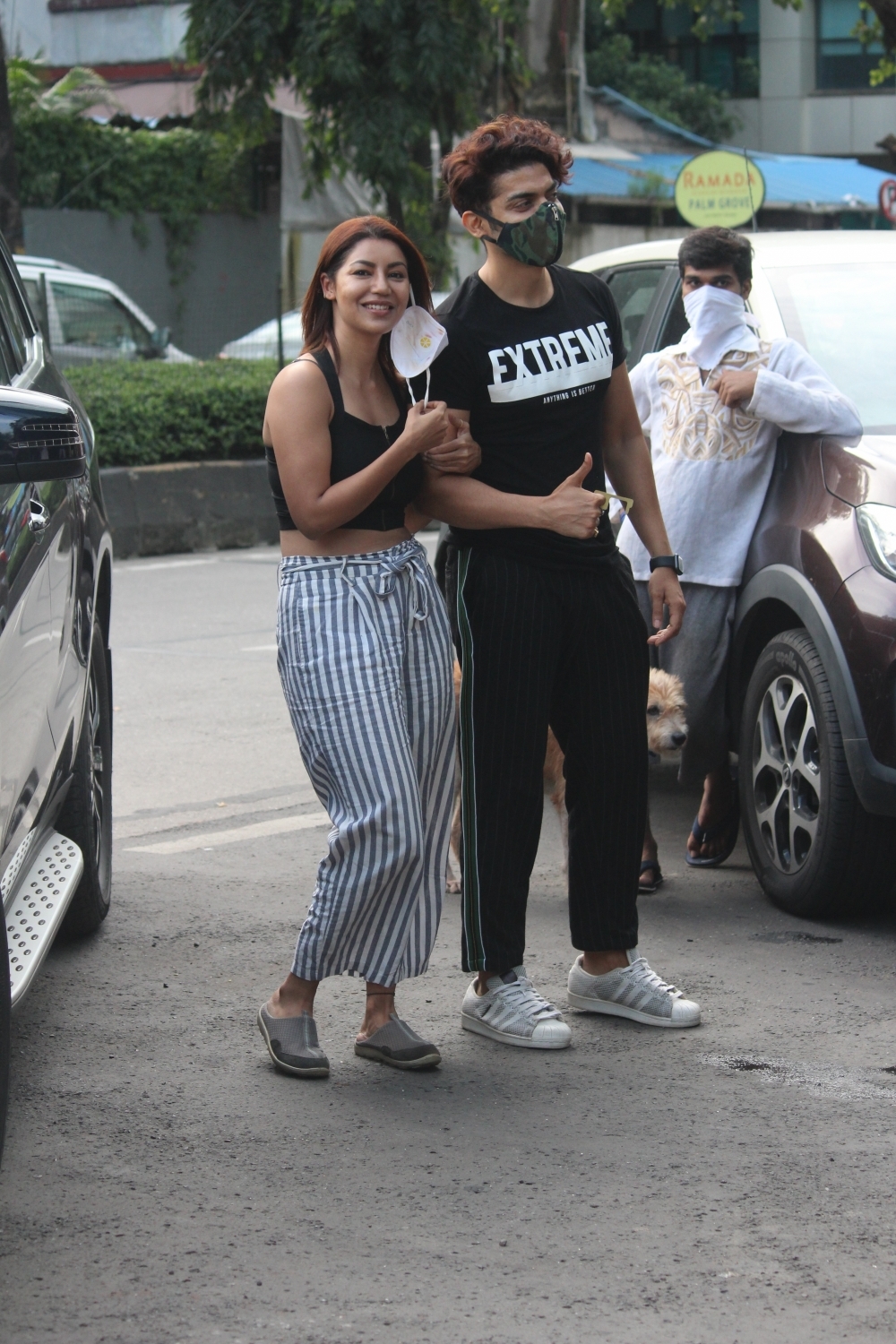 Mumbai: Actor  Gurmeet Chaudhary and wife, seen in Juhu on July 21, 2020. (Photo: IANS)