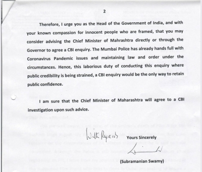 Sushant Singh Rajput suicide case: PM Modi acknowledges SwamyÃƒÂƒÃ‚Â¢ÃƒÂ‚Ã‚Â€ÃƒÂ‚Ã‚Â™s letter.