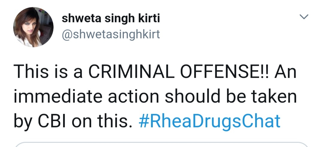 SSR's sister wants CBI action against Rhea over alleged drug chat.
