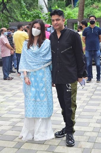 Mumbai: T-Series MD Bhushan Kumar and his wife Divya Khosla Kumar during Ganesh Puja at the office of T-Series on Anant Chaturdashi or the last day of Ganesh Chaturthi, in Mumbai on Sep 1, 2020. (Photo: IANS)