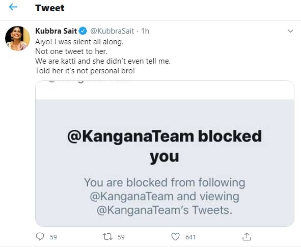 Kubbra Sait and Kangana Ranaut are 'katti' on Twitter.