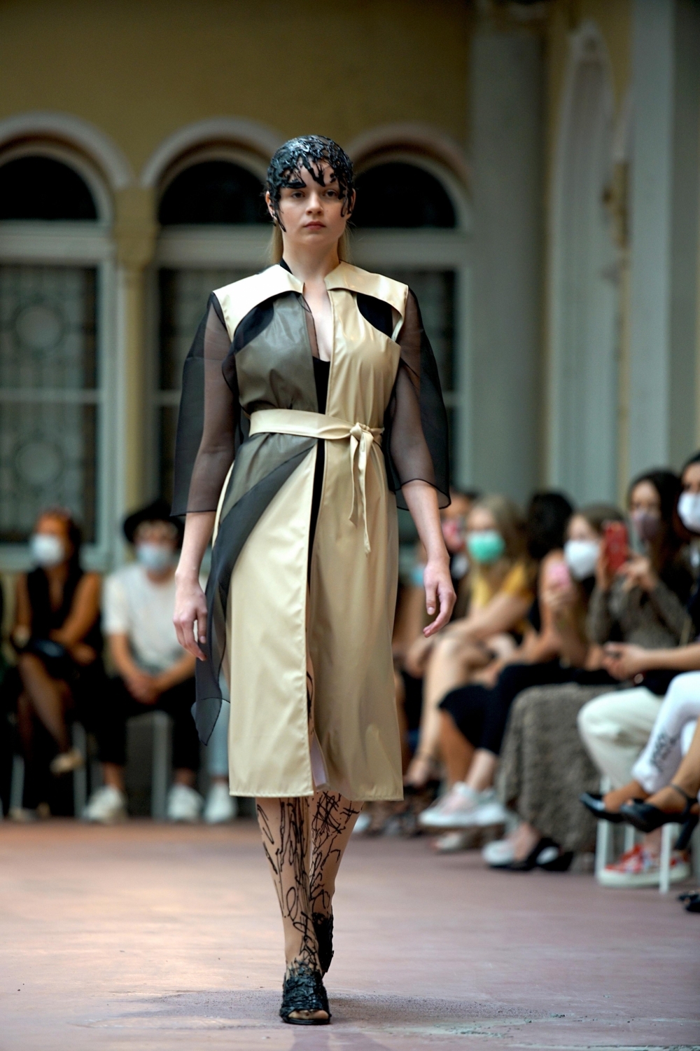 Prague, Sept. 5, 2020 (Xinhua) -- A model presents a creation by designer Denisa Dovala during the Mercedes-Benz Prague Fashion Week in Prague, the Czech Republic, on Sept. 5, 2020. (Photo by Dana Kesnerova/Xinhua/IANS)