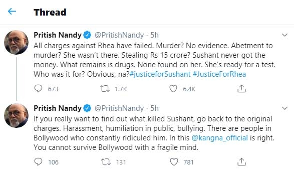 SSR case: Go back to the original charges, says Pritish Nandy.