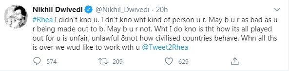 Nikhil Dwivedi to Rhea: When all this is over, we would like to work with you.