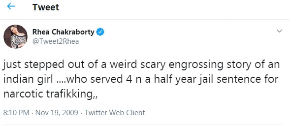 Rhea Chakraborty's 2019 tweet on narcotic trafficking goes viral.