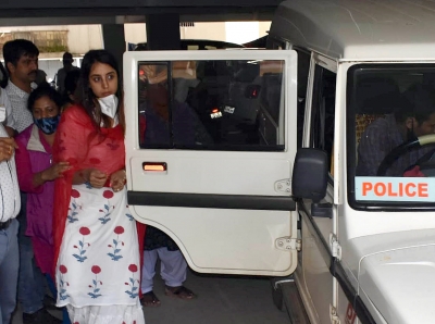 Bengaluru: Actress Sanajjanaa Galrani arrives to appear before the Bengaluru Police City Crime Branch (CCB) for questioning in connection with the high -profile drug racket case allegedly involving Kannada movie stars and others, in Bengaluru on Sep 8, 2020. The CCB has taken actress Sanajjanaa Galrani into custody and taken her to Police headquarters for questioning. Based on information gathered in the last four days by CCB officials after the arrest of nearly half a dozen persons, including K