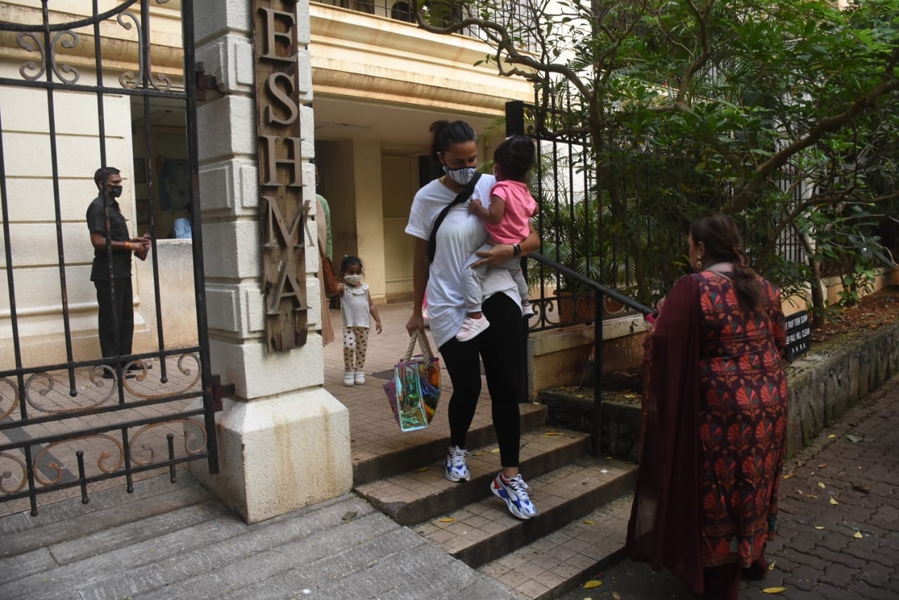Mumbai: Actress Neha Dhupia seen with her daughter Mehr Dhupia Bedi at Bandra in Mumbai on Nov 4, 2020. (Photo: IANS)