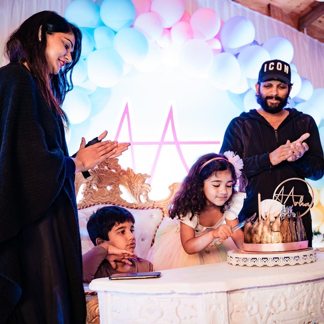 Allu Arjun's Daughter Arha Birthday Celebrations held at Mythri Movie Makers shooting location.
