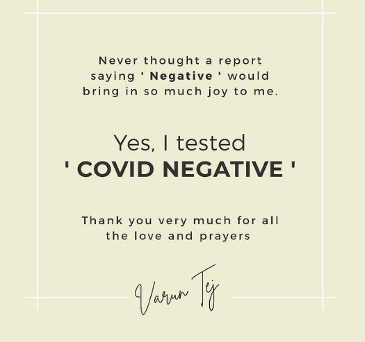 Varun Tej tests negative for Covid