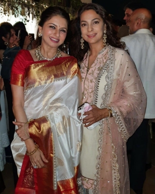 Juhi Chawla posted a couple of Instagram pictures on Saturday, where she is seen posing with Bhagyashree. The latter followed suit and shared the pictures, too, along with almost the same caption. Fans of both actresses were naturally nostalgic.(Instagram)