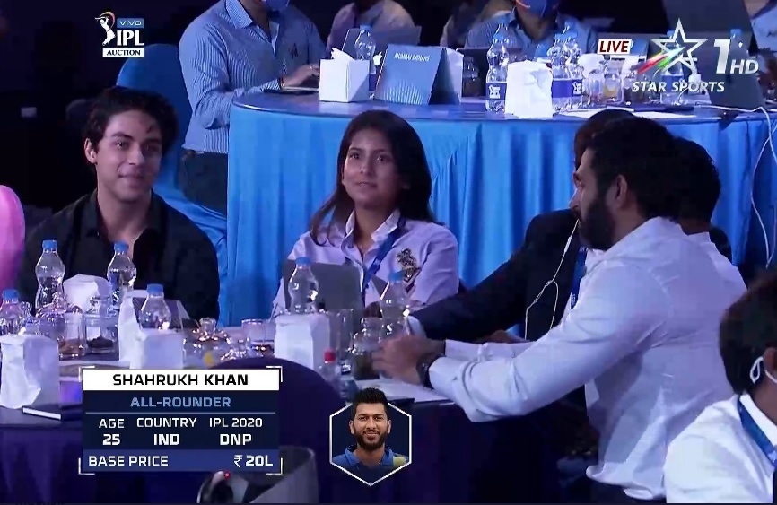 Aryan Khan flashes trademark grin as Preity Zinta laps up Shah Rukh Khan at IPL auctions.