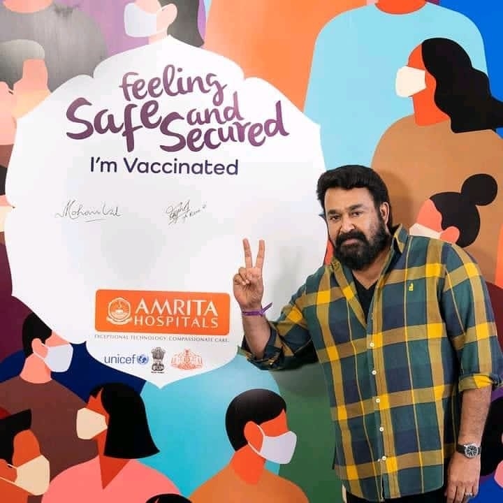 Mohanlal takes 1st jab of Covid vax.(photo:Instagram)