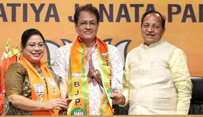 New Delhi: Most popular Indian TV serial Ramayan actor Arun Govil join BJP in presence of BJP National General Secretary Arun Singh at BJP HQ, DDU Marg, in New Delhi On Thursday March 18, 2021.(Photo:IANS/Wasim sarvar)