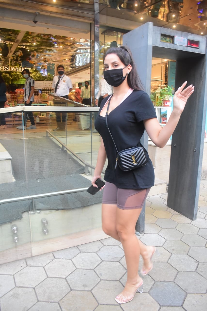 Mumbai: Nora Fatehi Spotted at Foodhall In Bandra On Tuesday 06th April, 2021. (Photo: IANS)