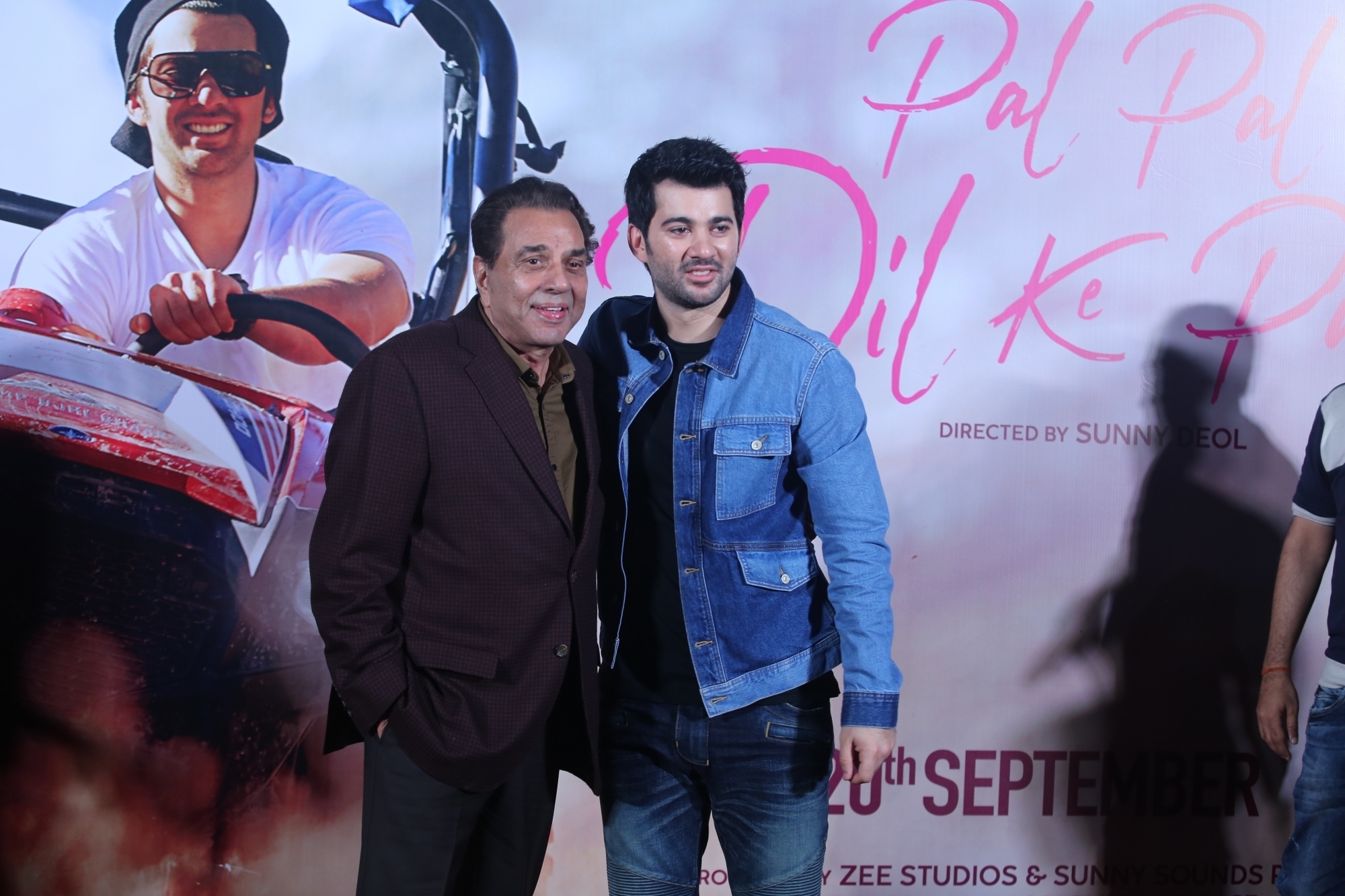 Mumbai: Debutant Karan Deol with his grandfather-actor Dharmendra at the trailer launch of his upcoming film "Pal Pal Dil Ke Paas" in Mumbai, on Sep 5, 2019. (Photo: IANS)