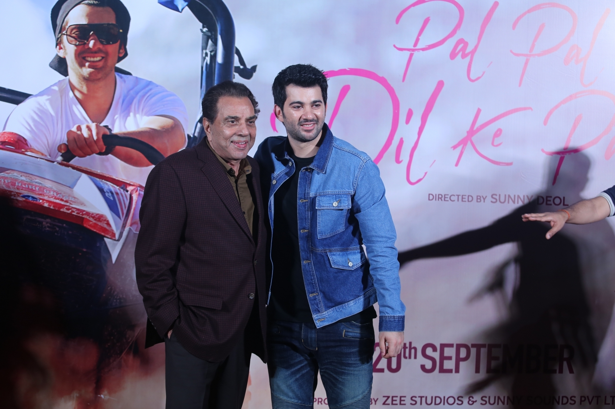 Mumbai: Debutant Karan Deol with his grandfather-actor Dharmendra at the trailer launch of his upcoming film "Pal Pal Dil Ke Paas" in Mumbai, on Sep 5, 2019. (Photo: IANS)