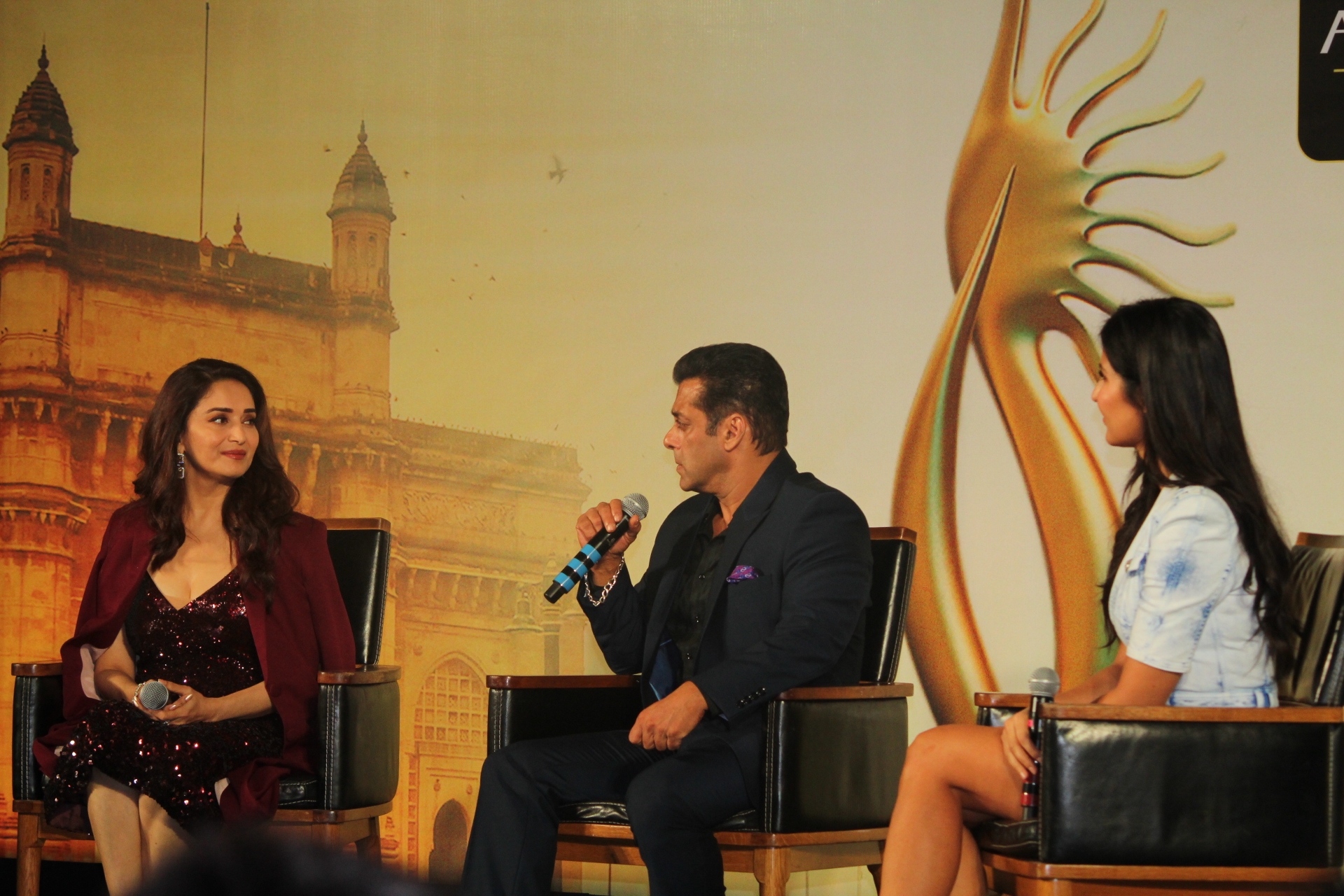 Mumbai: Actors Katrina Kaif, Madhuri Dixit and Salman Khan at the Indian International Film Awards (IIFA) 2019 press conference in Mumbai, on Sep 5, 2019. (Photo: IANS)