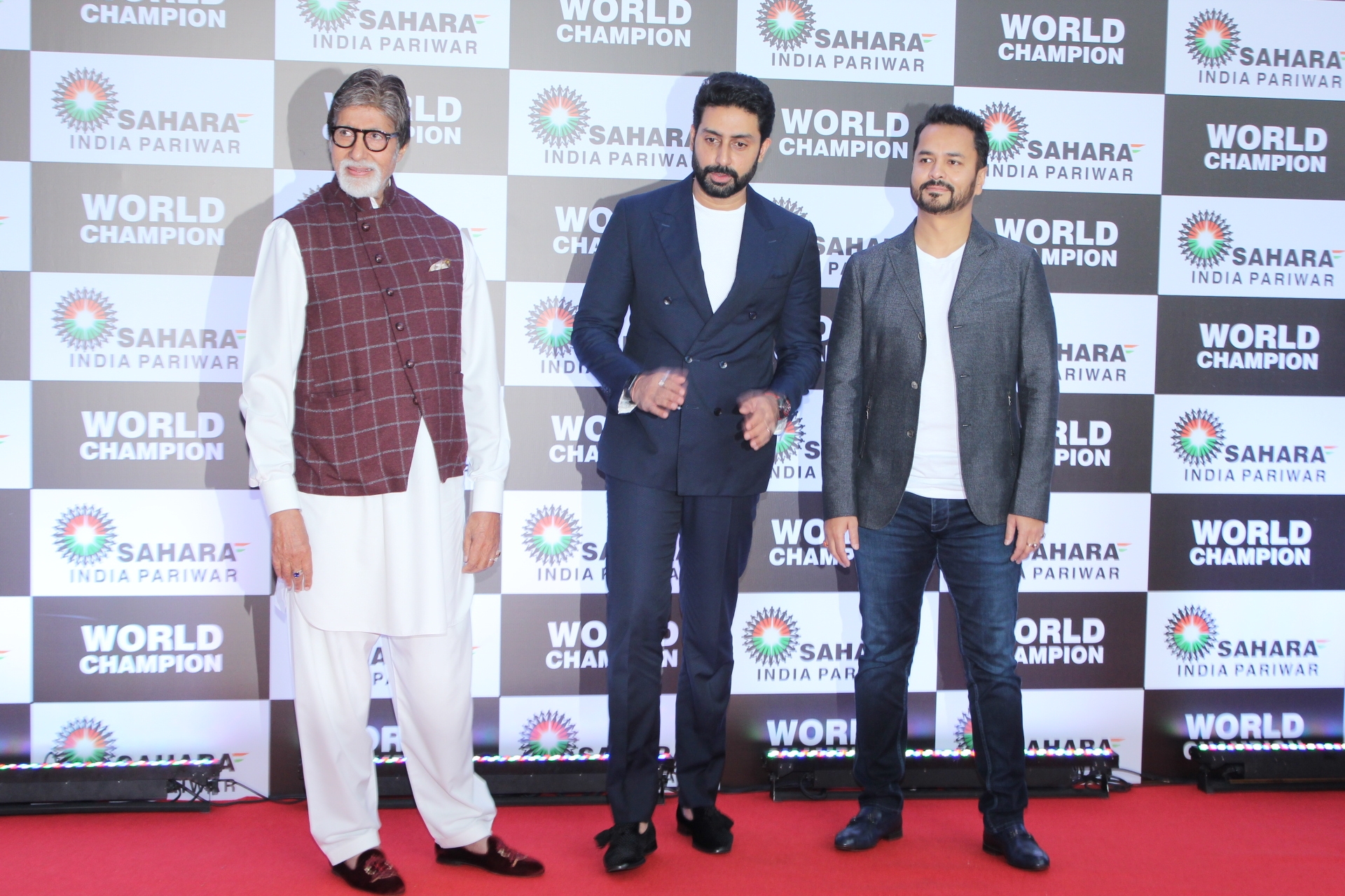 Mumbai: Actors Amitabh Bachchan and Abhishek Bachchan at PV Sindhu's felicitation ceremony organised by Sahara Group in Mumbai on Sep 8, 2019. (Photo: IANS)