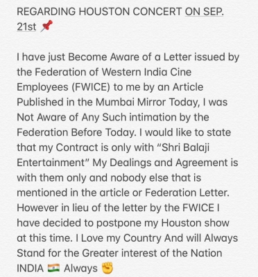 Singer-actor Diljit Dosanjh, who was scheduled to perform in the US on September 21 at a show promoted by Pakistani national Rehan Siddiqi, has been asked by the Federation of Western India Cine Employees (FWICE) to ÃƒÂ¢Ã‚Â€Ã‚Âœcancel his commitment in the interest of sentiments and dignity