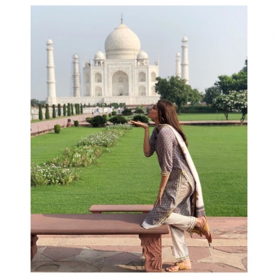 Actress Kajal Aggarwal is visiting the Taj Mahal for the first time and is mesmerised by its beauty. The actress has flooded her Instagram with photos clicked at the stunning heritage monument where she can be seen striking various poses.