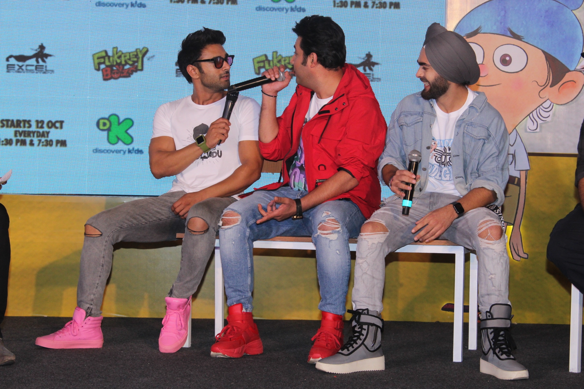Mumbai: Actors Varun Sharma, Manjot Singh and Pulkit Samrat during the launch of Television show "Fukrey Boys" in Mumbai on Sep 25, 2019.(Photo: IANS)