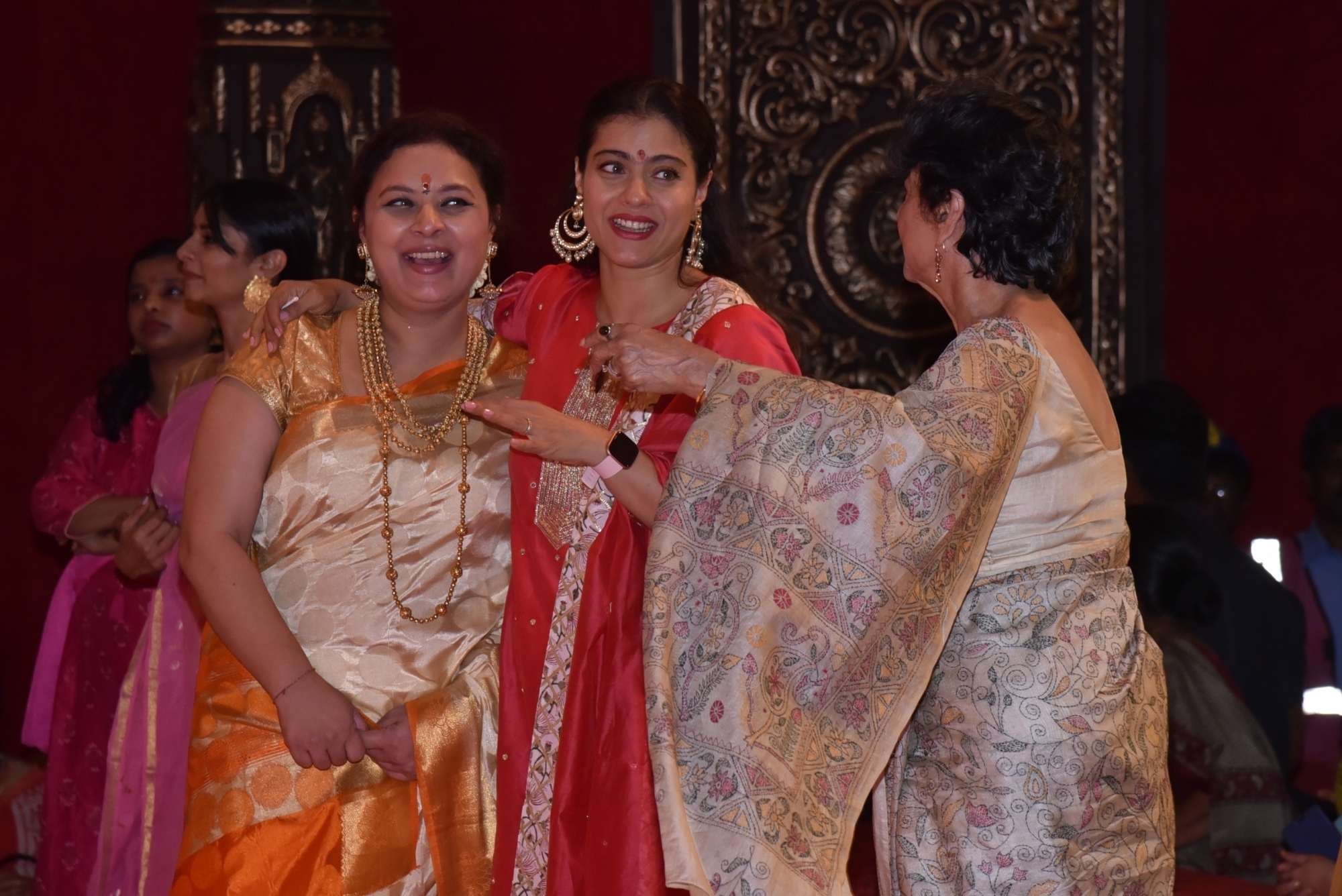 Mumbai: Actresses Kajol and Tanishaa Mukerji with thier mother Tanuja at a Durga Puja pandal in Juhu Mumbai on Oct 4, 2019. (Photo: IANS)