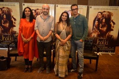 New Delhi: Director Brahmanand S. Siingh with actors Tannishtha Chatterjee, Sanjay Suri and Divya Dutta during the promotions of their upcoming film 