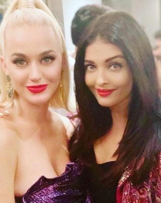 Actress Aishwarya Rai Bachchan with pop singer Katy Perry at a party hosted by filmmaker Karan Johar at his residence.