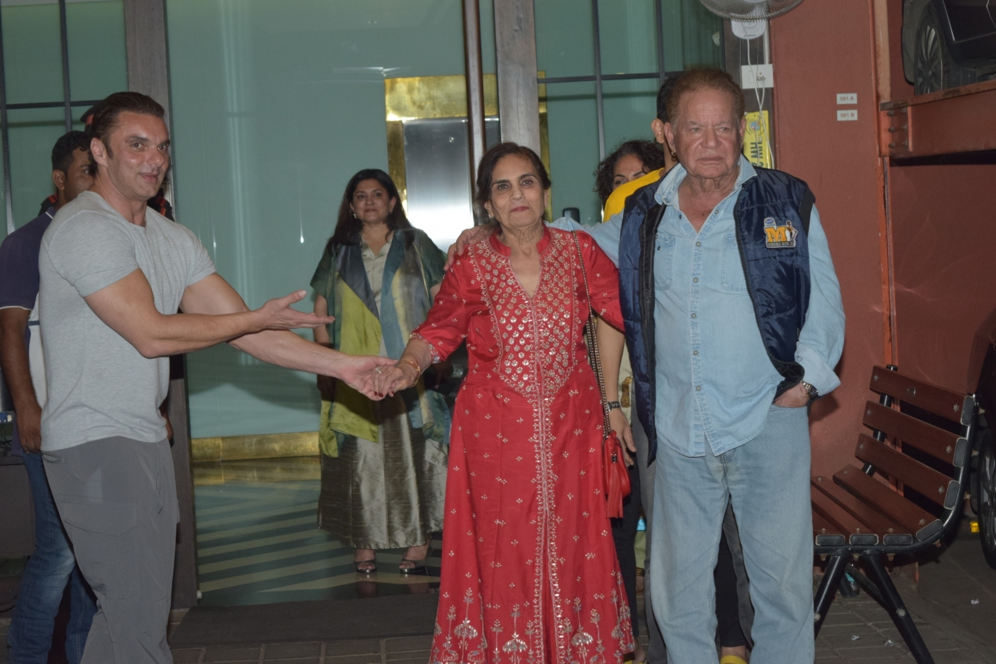 Mumbai: Writer Salim Khan, with his wife Salma Khan and son Sohail Khan at the wedding anniversary party of his daughter Arpita Khan and son-in-law Aayush Sharma in Mumbai on Nov 18, 2019. (Photo: IANS)