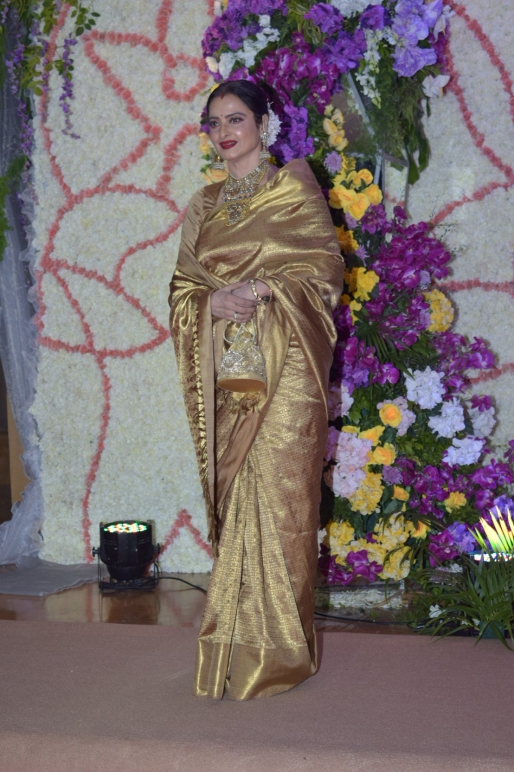 Mumbai: Actress Rekha at the wedding reception of filmmaker Sooraj Barjatya's son Devaansh Barjatya in Mumbai on Nov 29, 2019. (Photo: IANS)