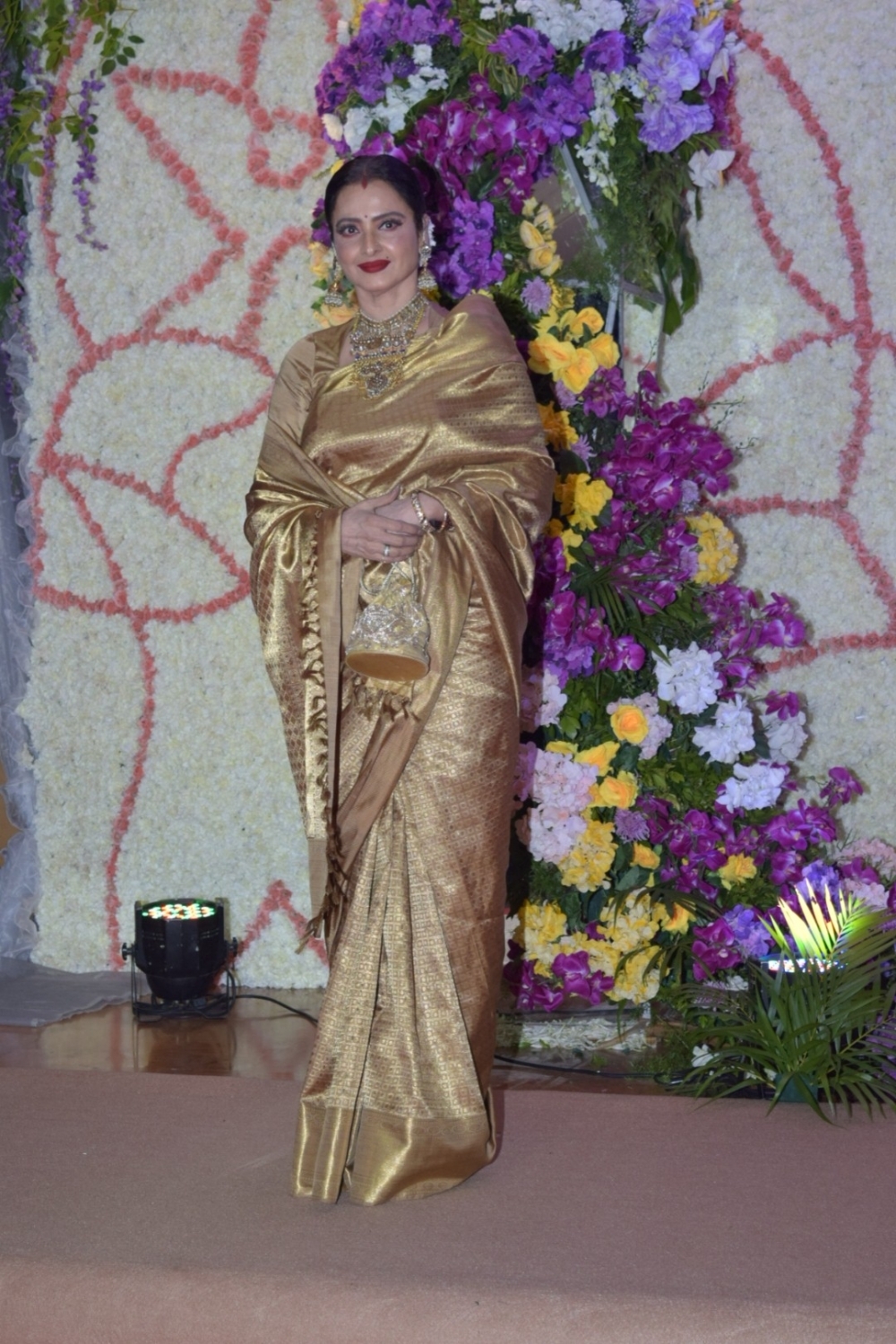 Mumbai: Actress Rekha at the wedding reception of filmmaker Sooraj Barjatya's son Devaansh Barjatya in Mumbai on Nov 29, 2019. (Photo: IANS)