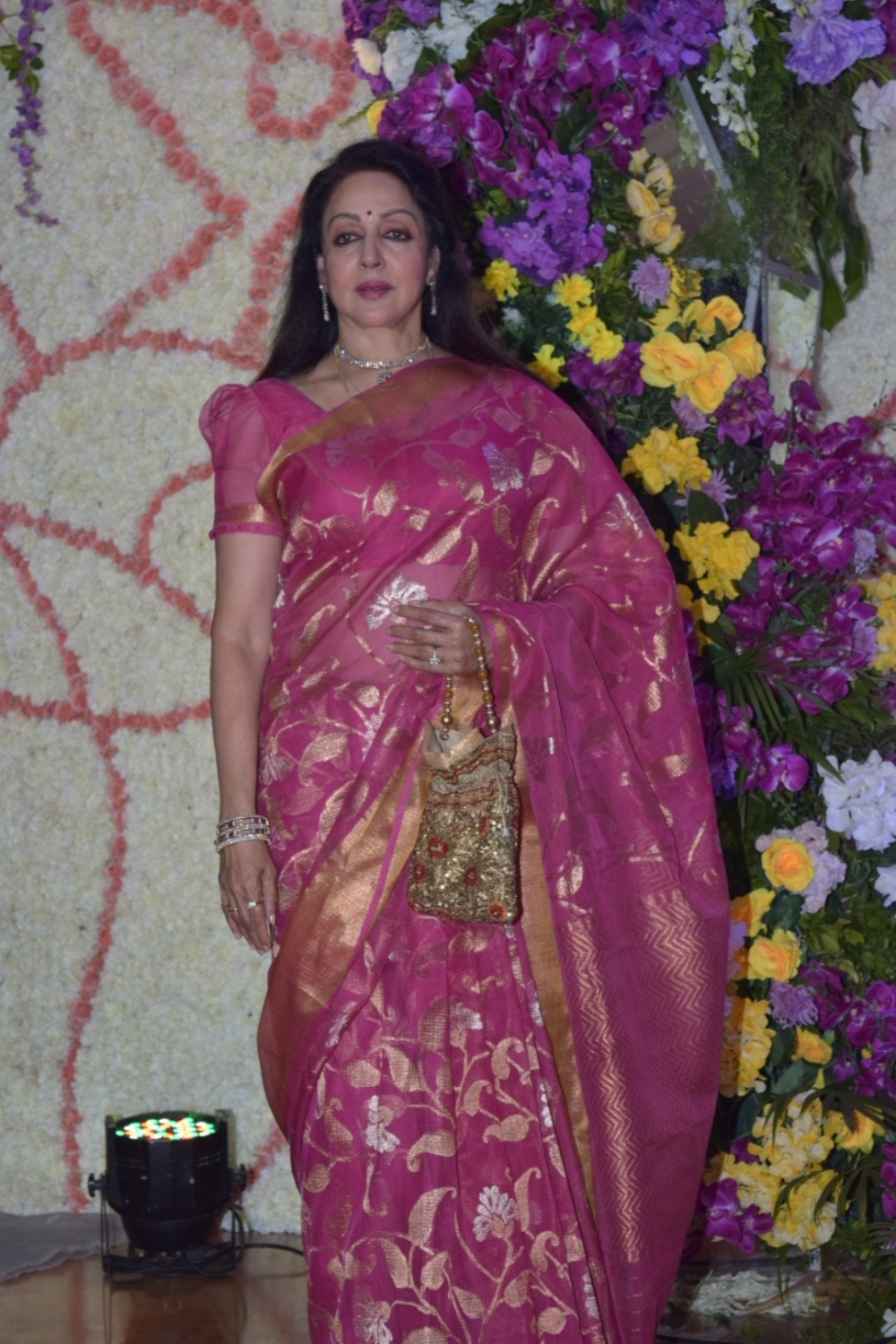 Mumbai: Actress Hema Malini at the wedding reception of filmmaker Sooraj Barjatya's son Devaansh Barjatya in Mumbai on Nov 29, 2019. (Photo: IANS)